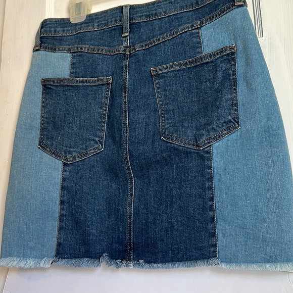 🍓Just Black two tone panel denim stretchy raw edge skirt Large - Picture 3 of 9